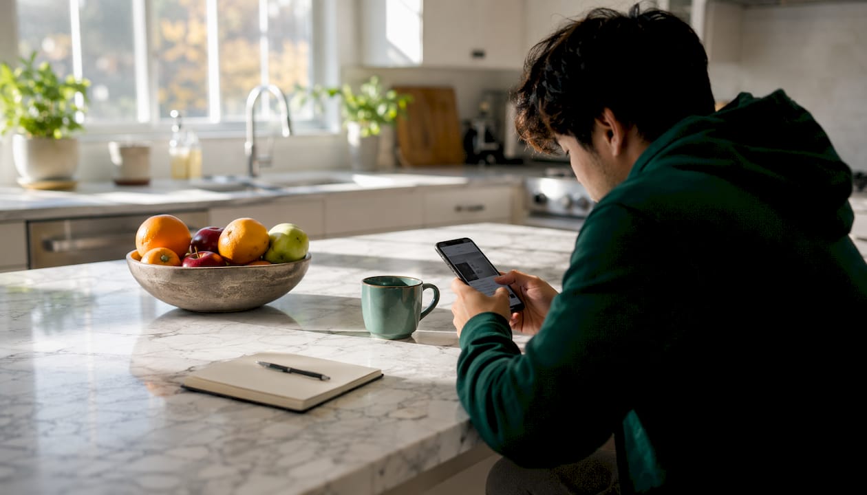 Hands scrolling competitor’s site on smartphone