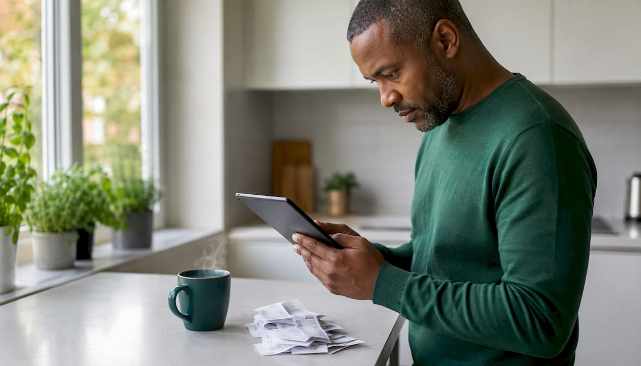 Man reviewing online checkout looking for promo code box
