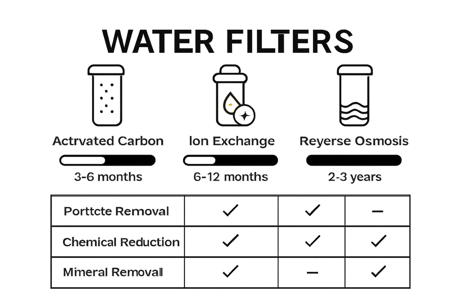 Infographic comparing water filter types and their typical lifespans