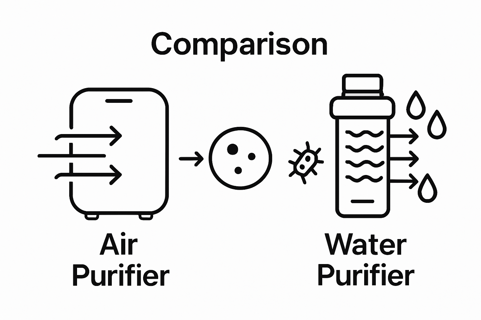 Infographic comparing air and water purifiers features side by side