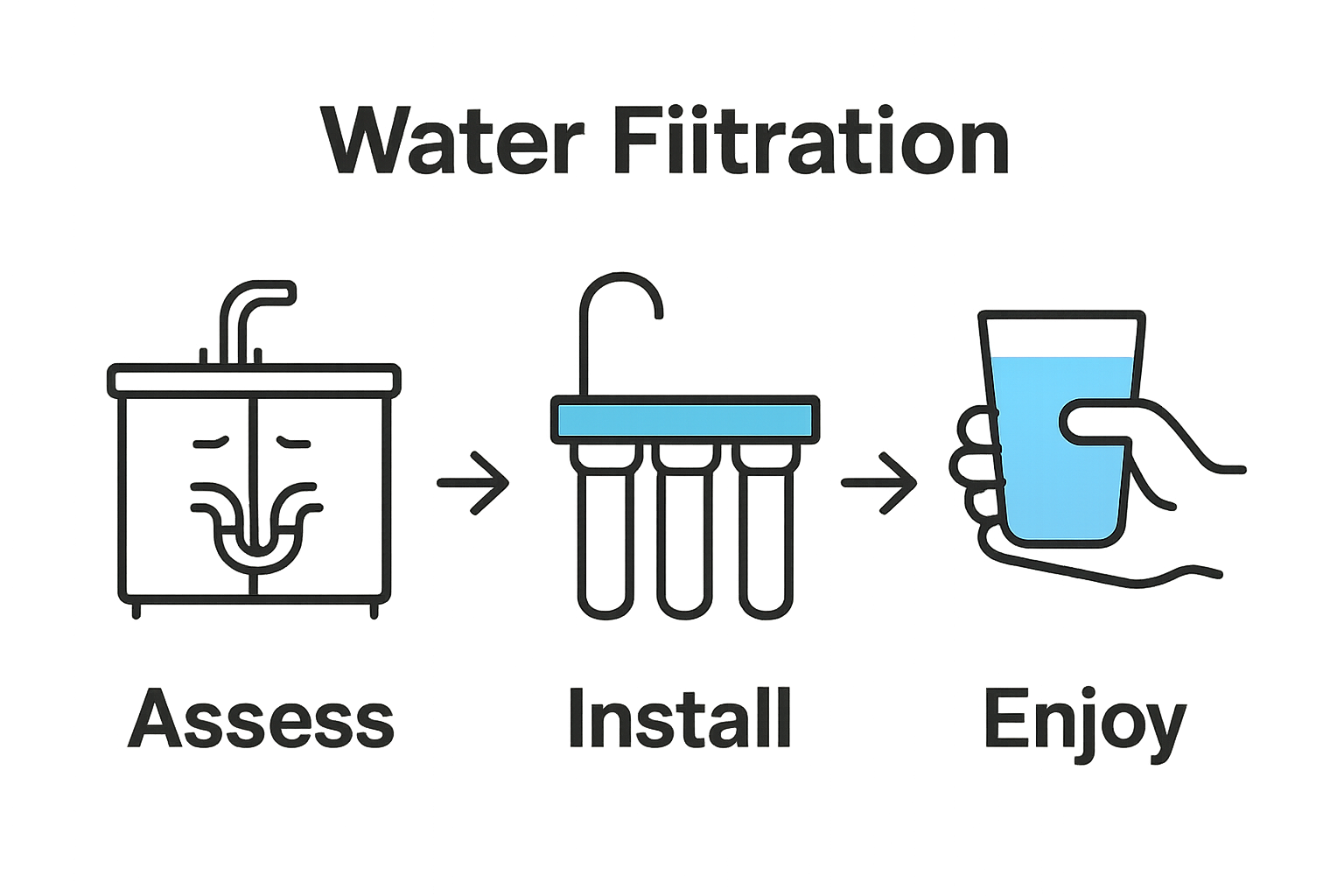 Three-step process for setting up under sink filter