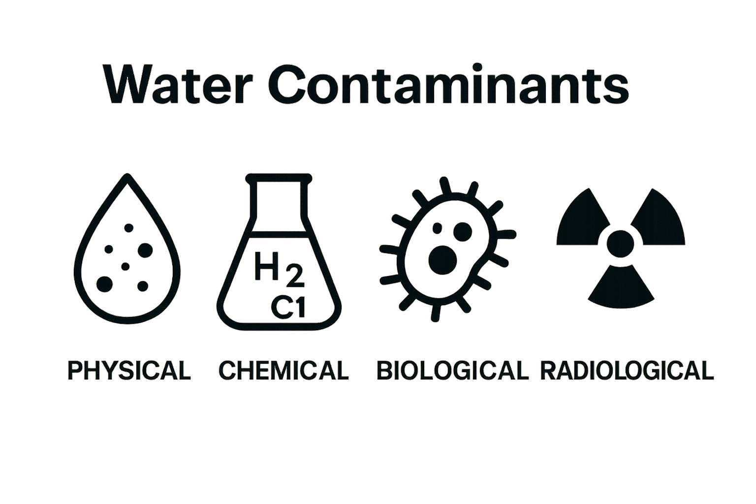 Four main water contaminant categories icons