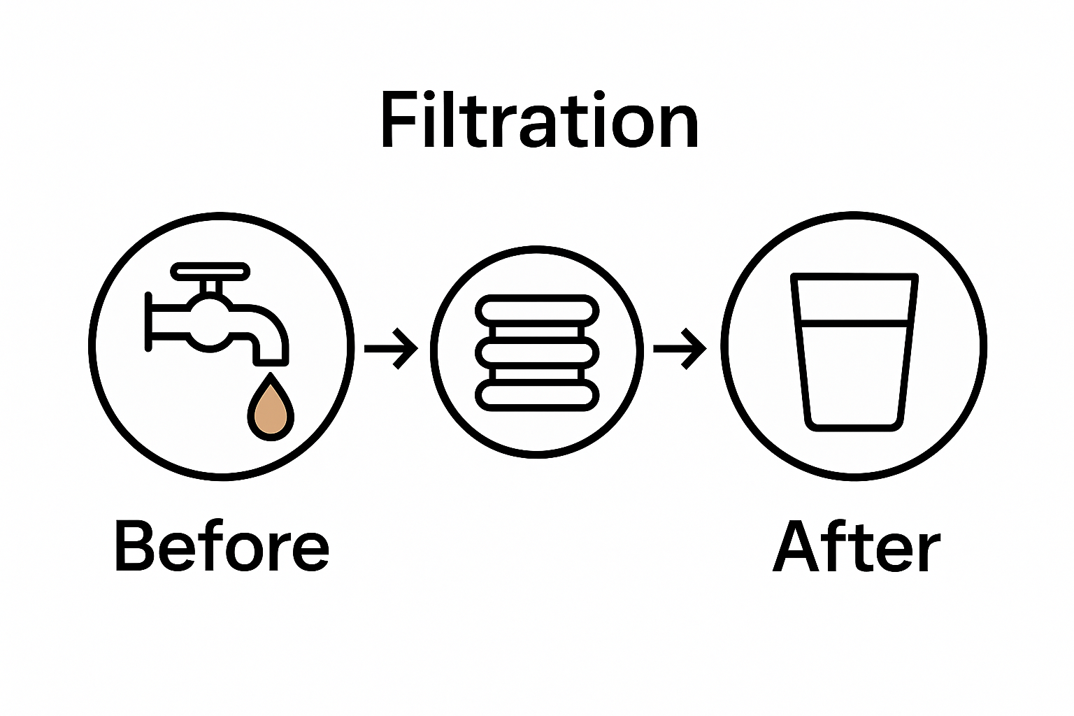 Simple before and after water filtration visual sequence