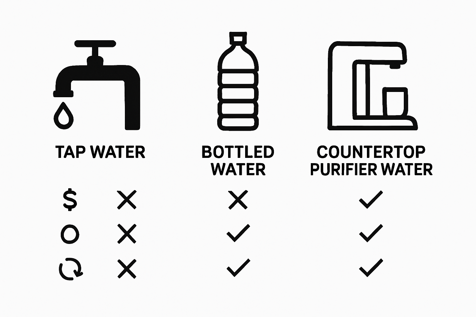 Infographic comparing tap, bottled, and filtered water