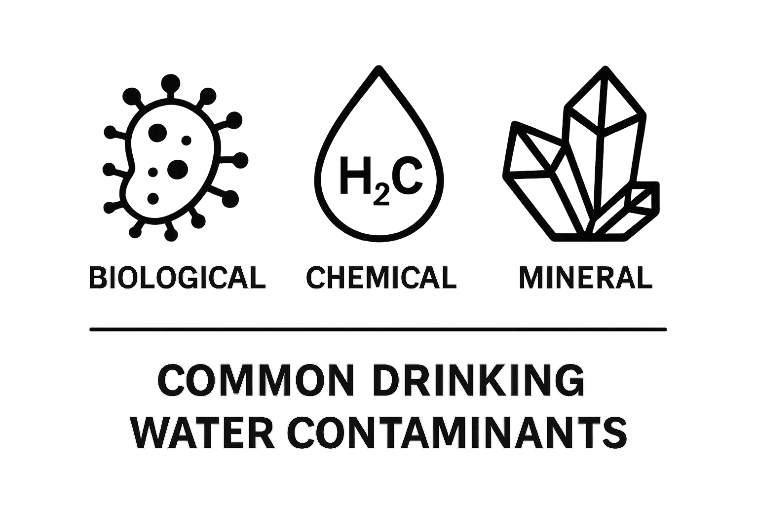Infographic showing biological, chemical, and mineral drinking water contaminants.