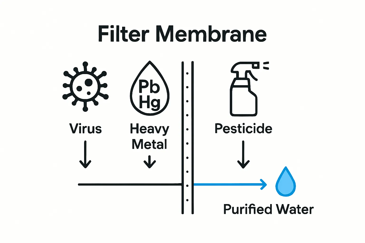 Infographic showing three major contaminant types removed by reverse osmosis