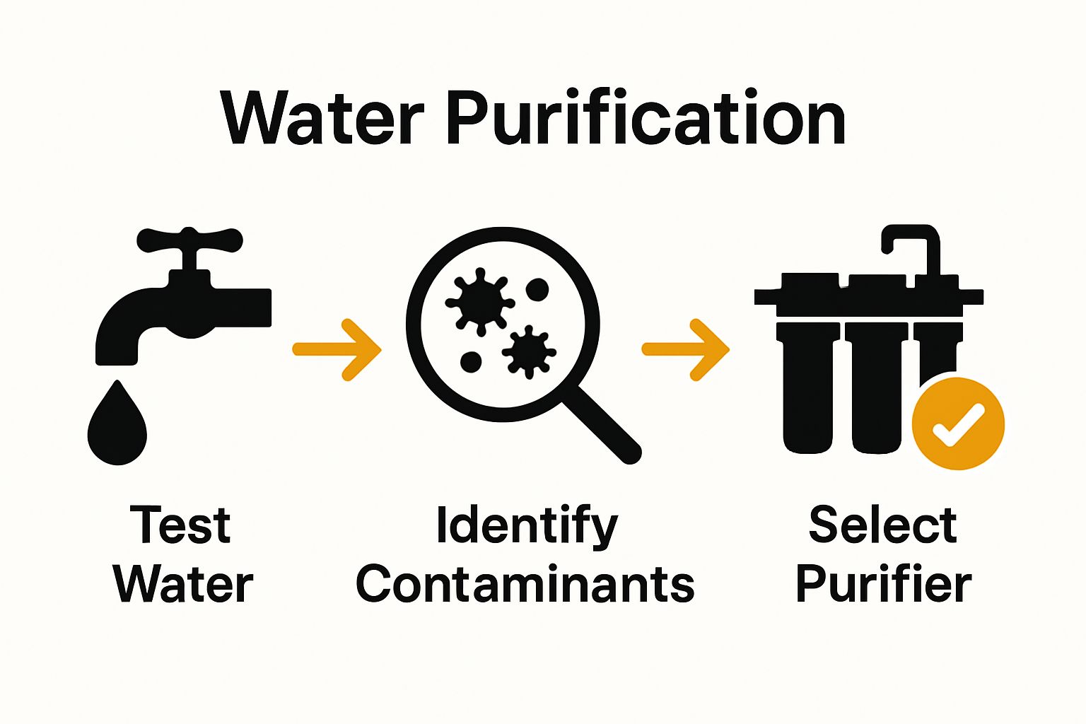 Three-step water purifier selection visual workflow