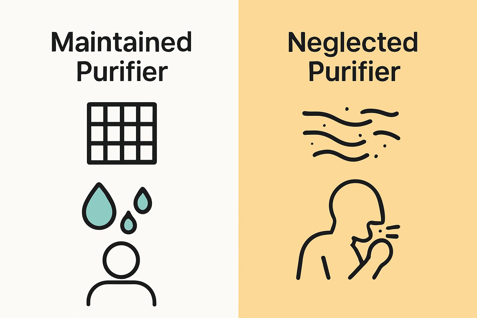 Infographic showing difference between maintained and neglected purifiers