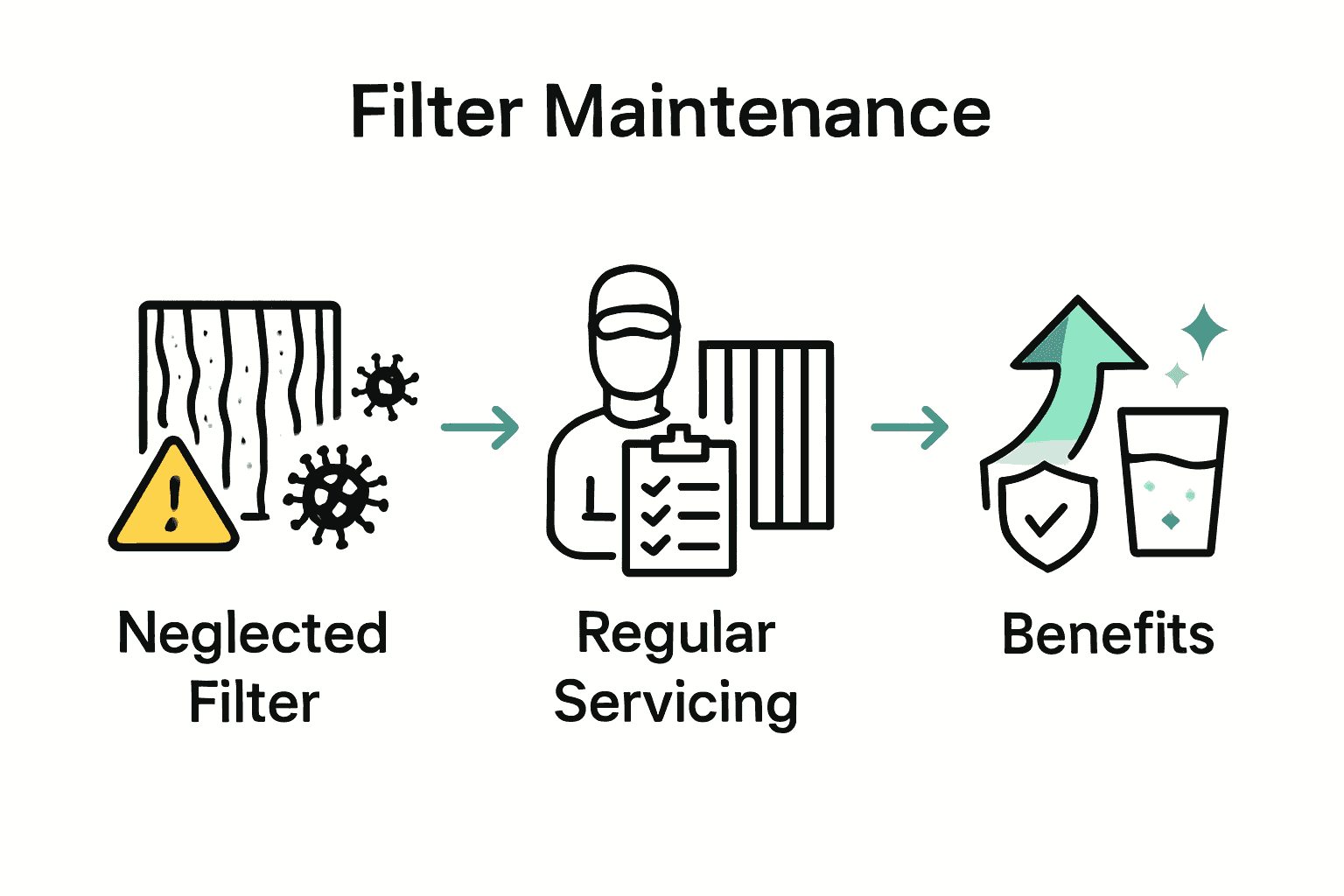 Infographic comparing risks of neglected water filters with the benefits of regular servicing