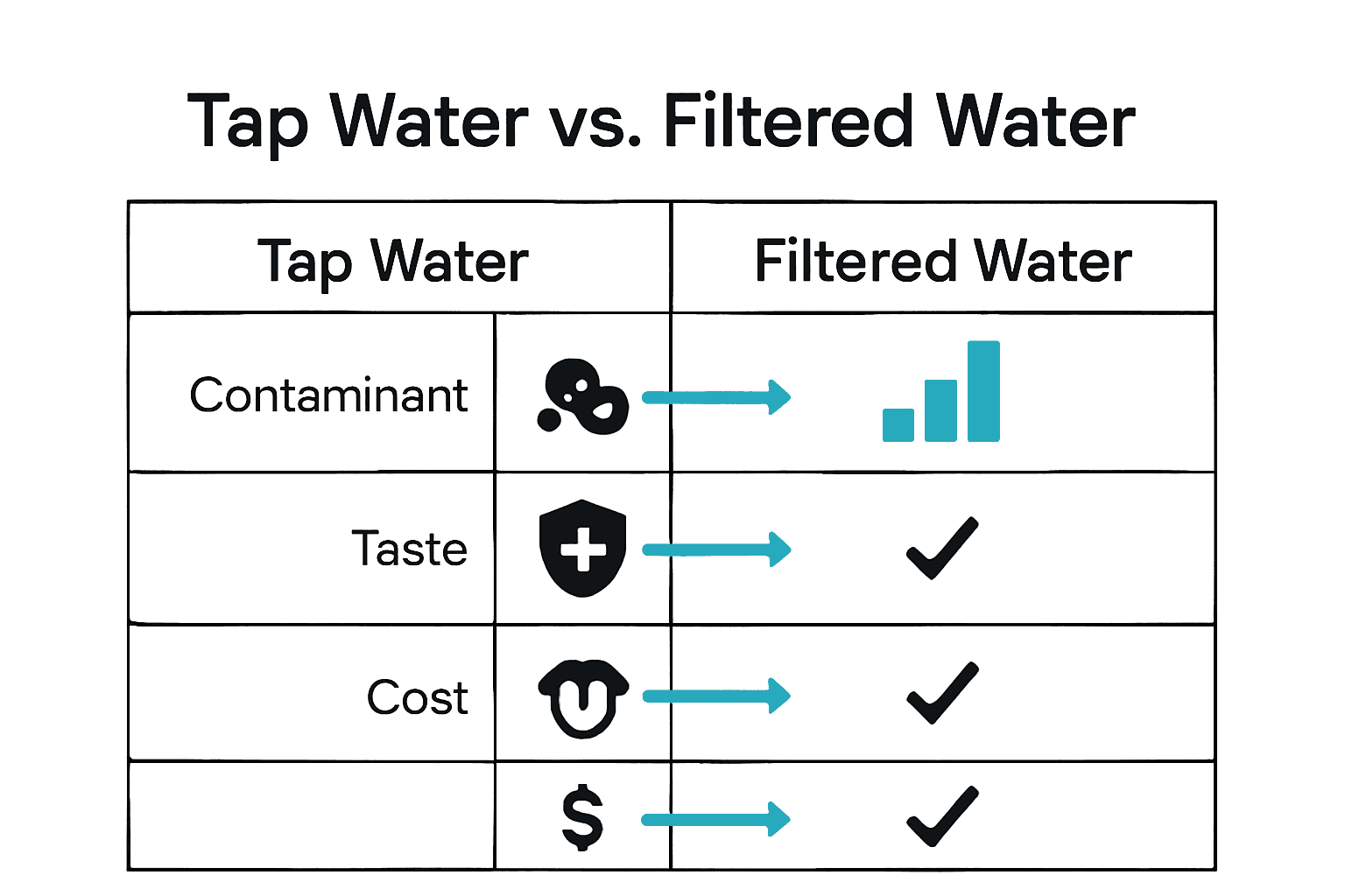 Infographic comparing tap and filtered water features