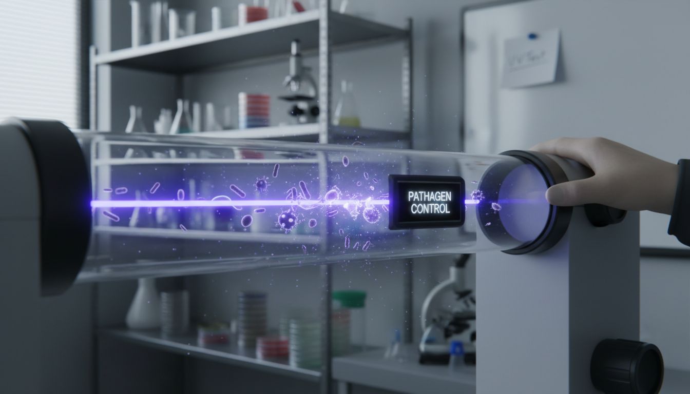 UV beam destroys airborne microbes in duct