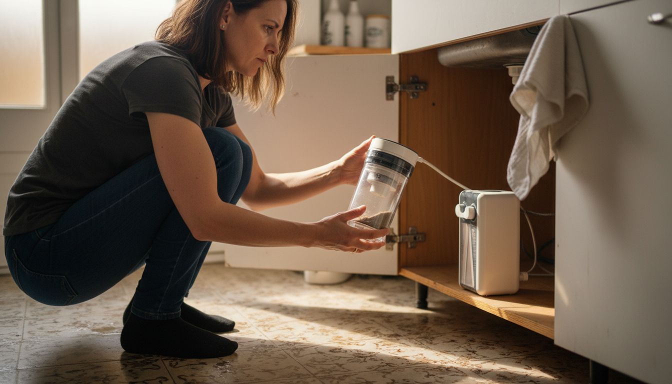Examining kitchen under-sink water purifier