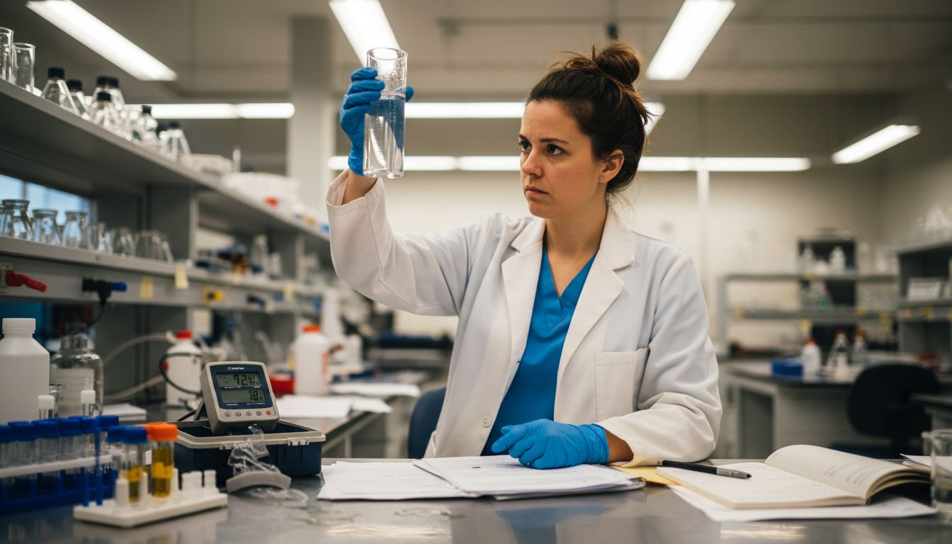 Technician testing water in laboratory setting