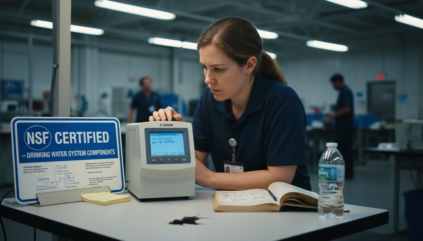 Engineer calibrates analyzer with NSF certificate