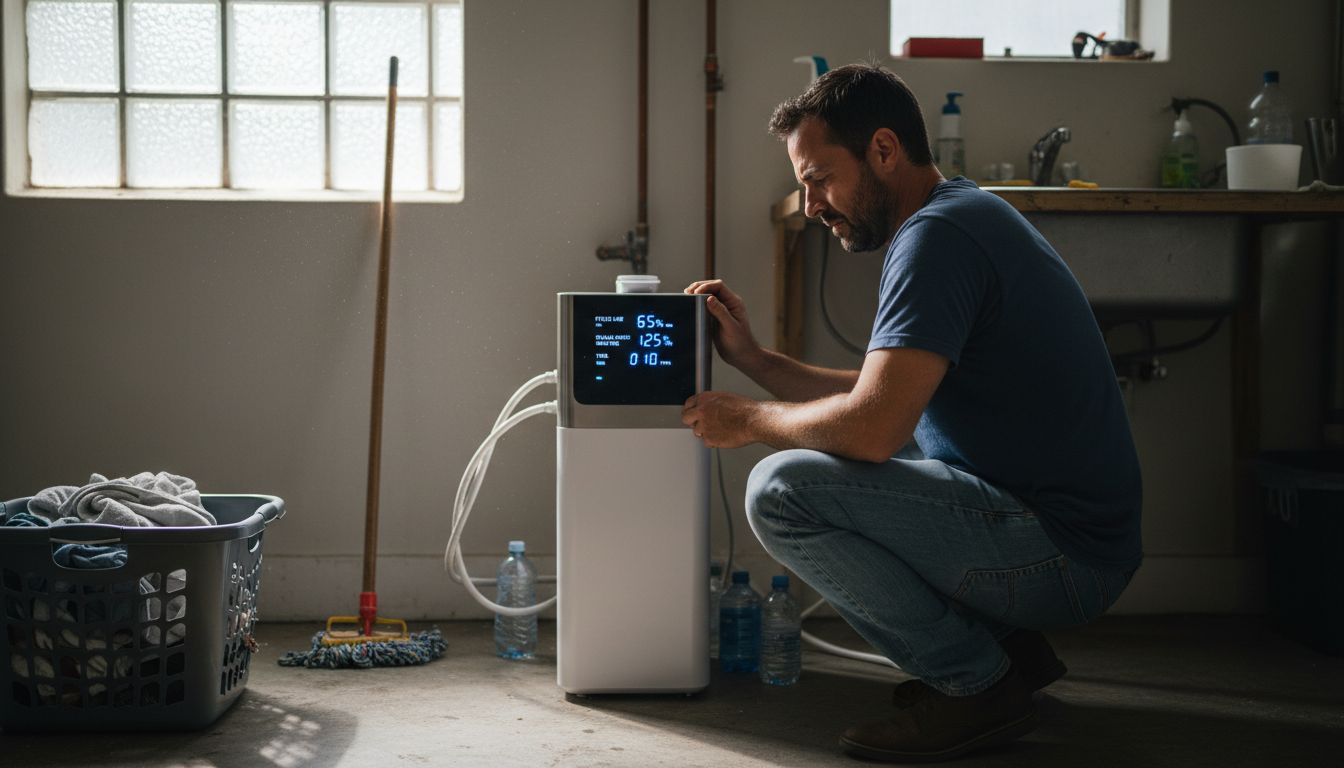 Man monitoring water purifier sensor display