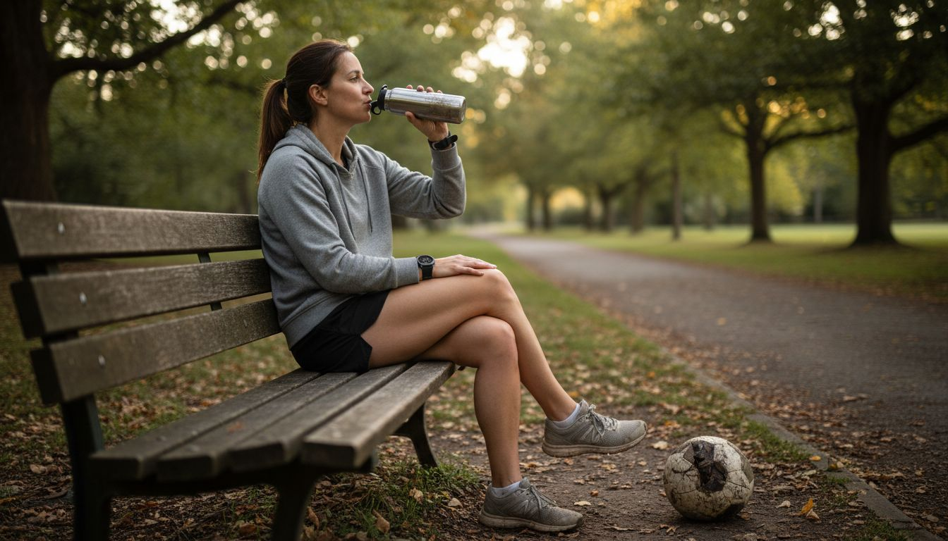 Woman hydrating in park after jog