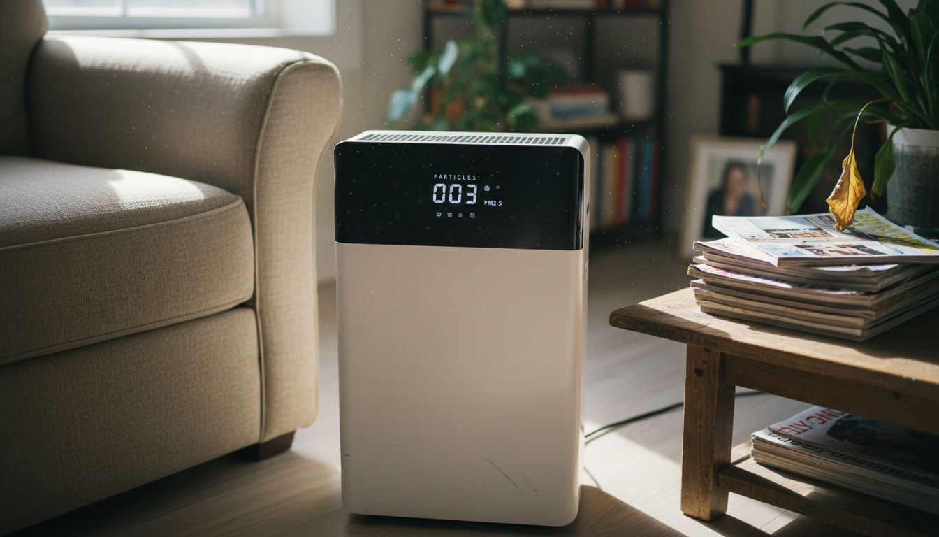 HEPA air purifier near armchair