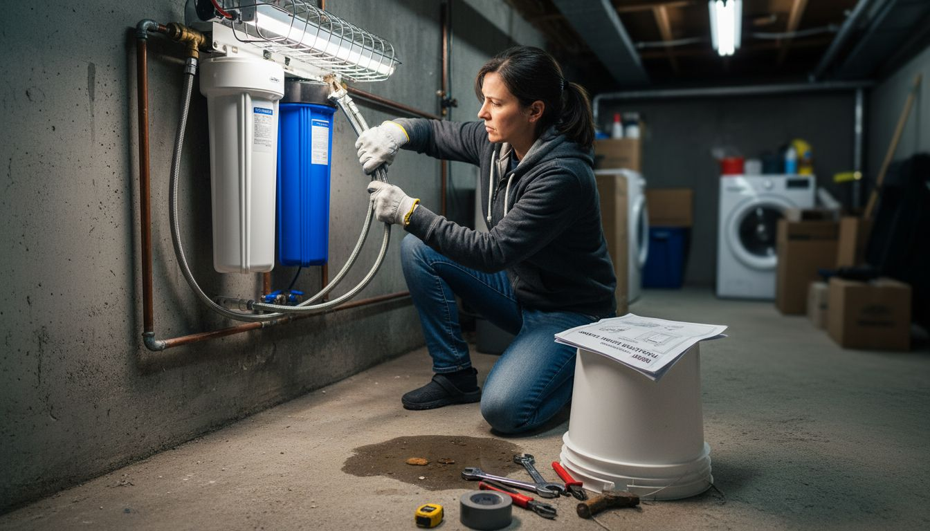 Connecting hoses to water filter unit