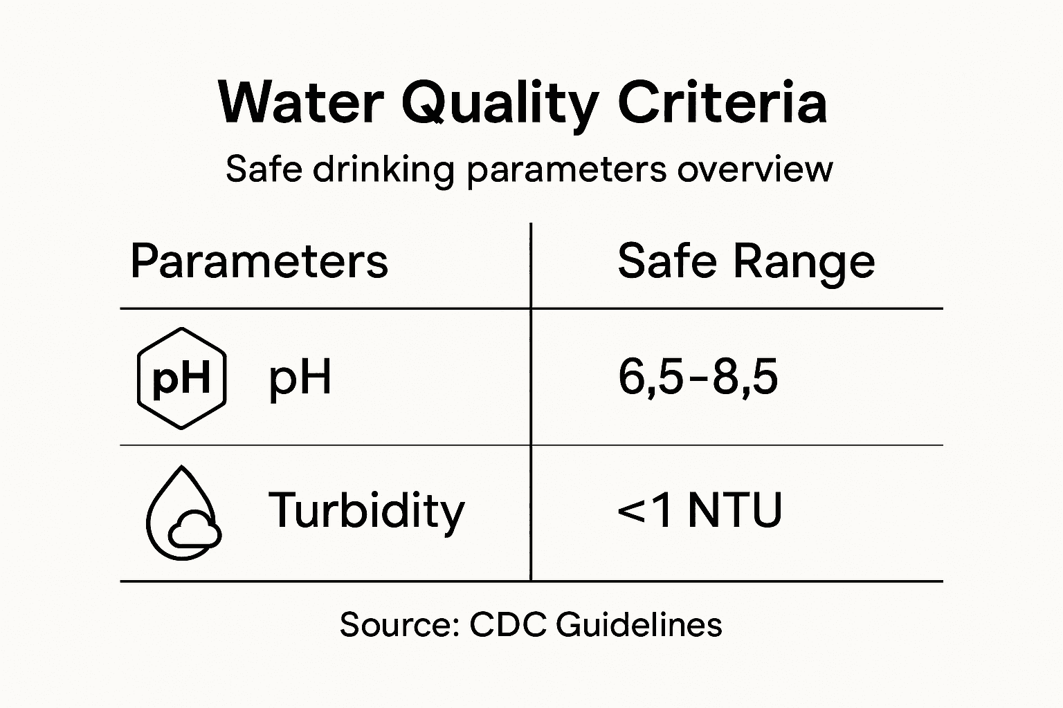 Infographic of water quality safe ranges