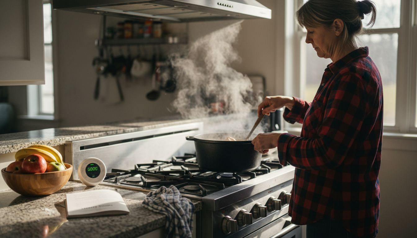 Cooking with gas stove and air sensor nearby