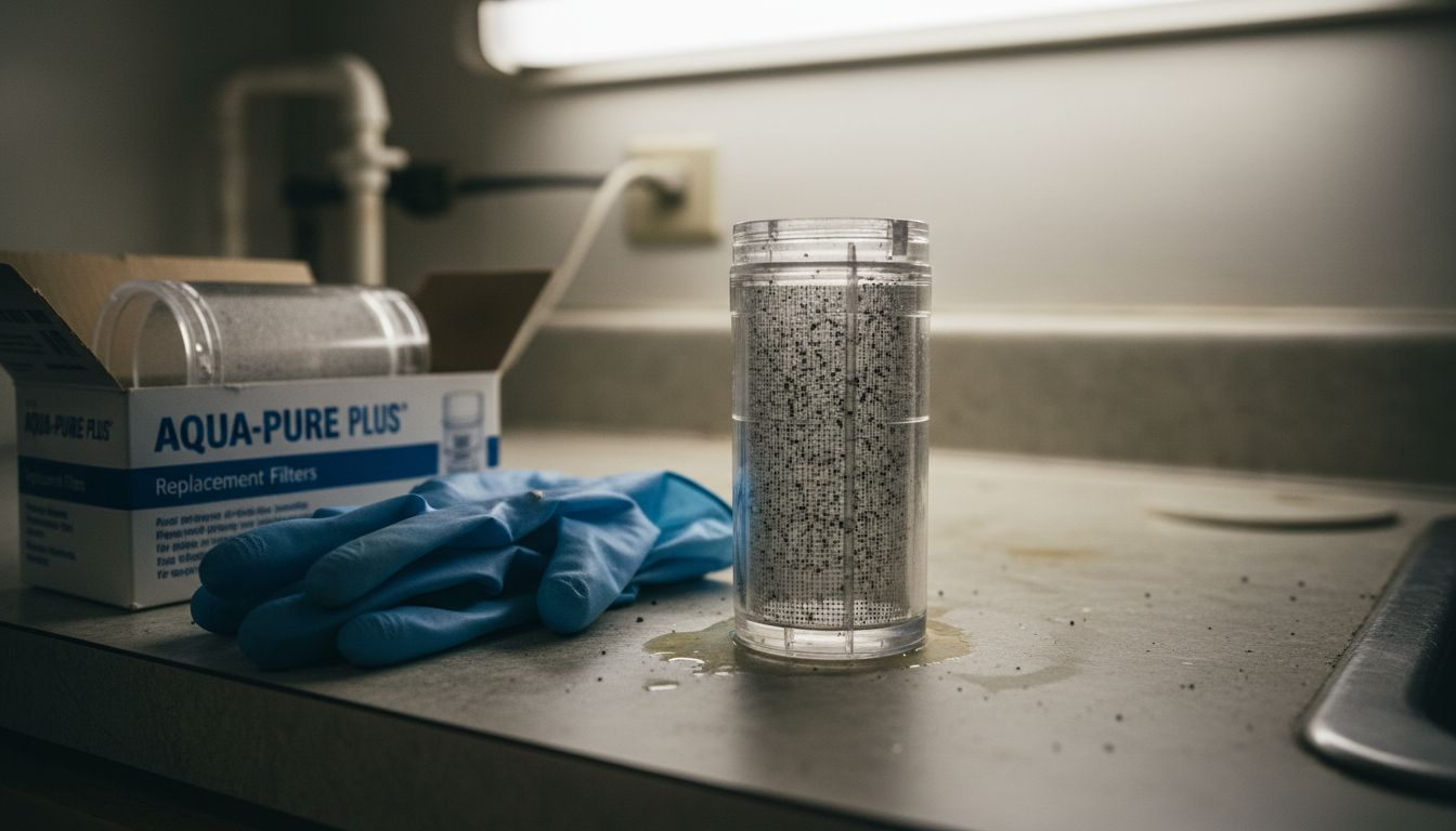 Close-up of household microfiltration cartridge