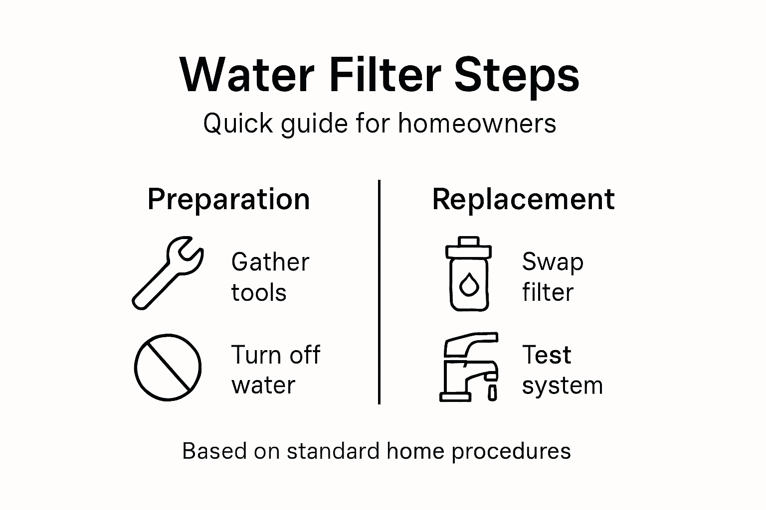 Infographic with water filter replacement steps overview