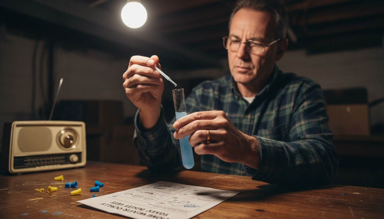 Man testing water at home workbench