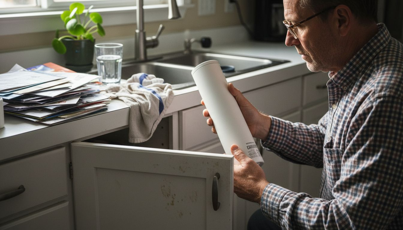 Man inspects kitchen microfiltration filter