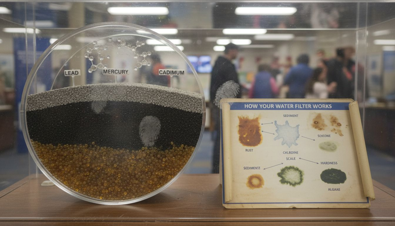 Cross-section of water filter removing metals