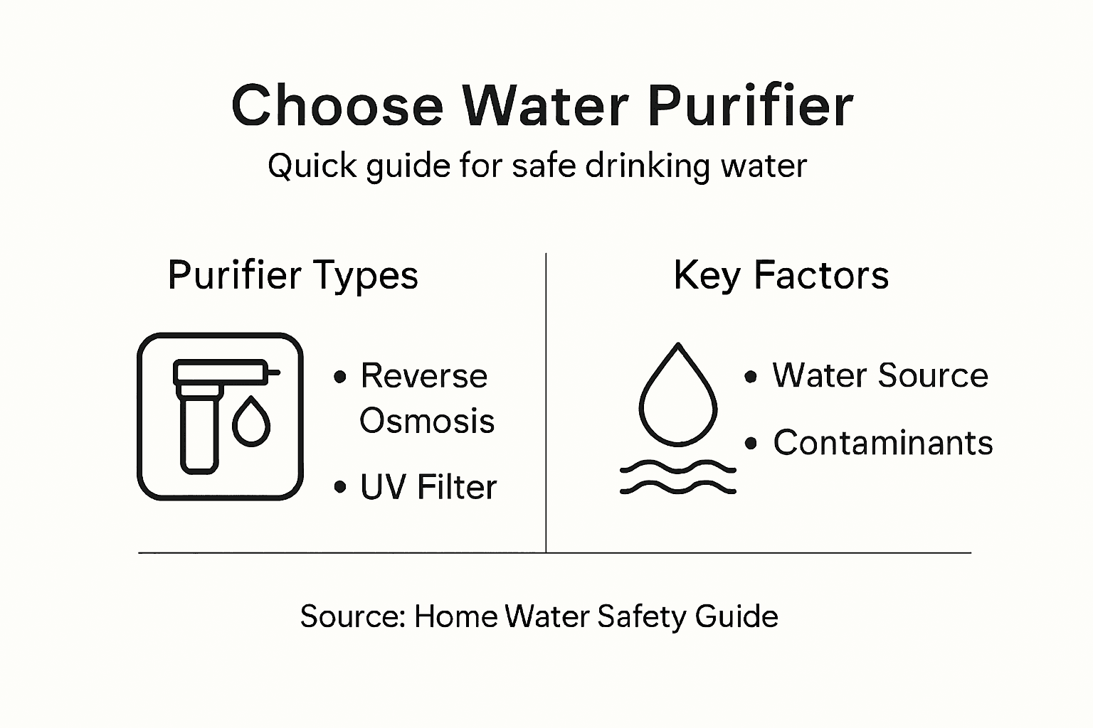 Infographic showing water purifier selection tips