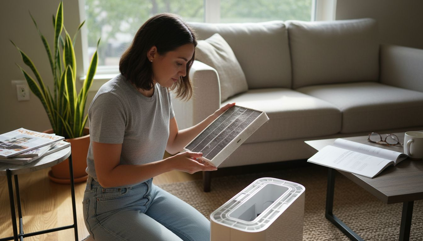 Woman checking HEPA filter at home