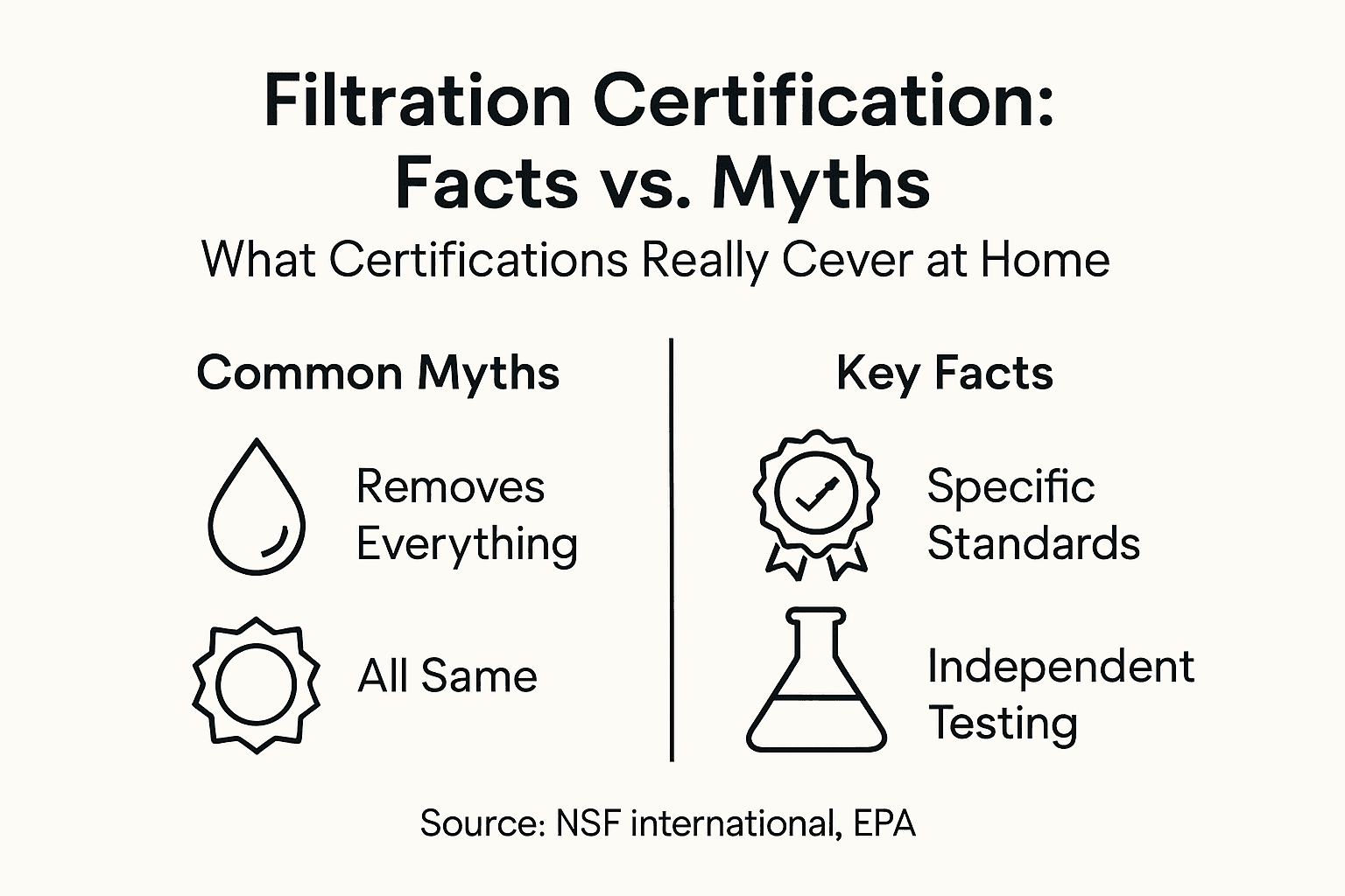 Infographic comparing myths and facts about filtration certification