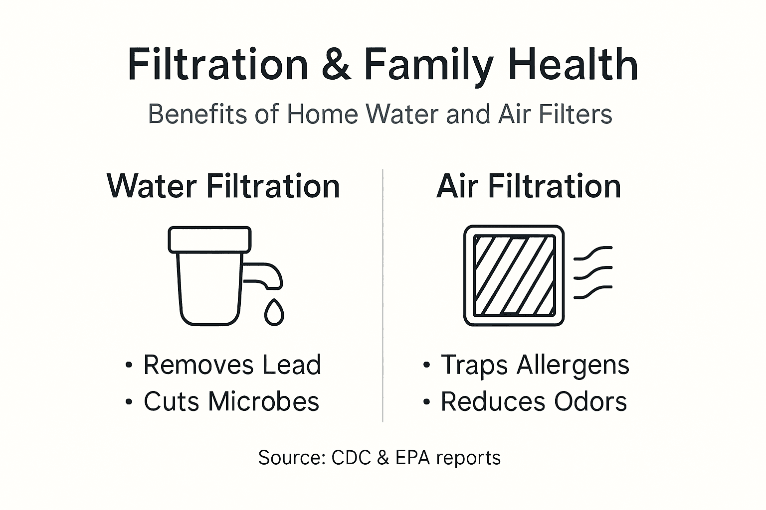 Infographic comparing water and air filter benefits