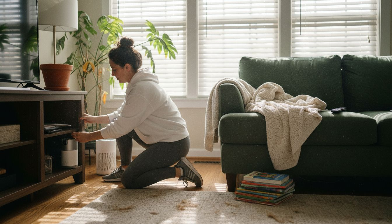 Living room air purifier collects dust allergens