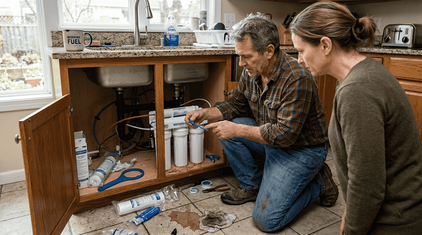 Plumber showing eco filtration system install