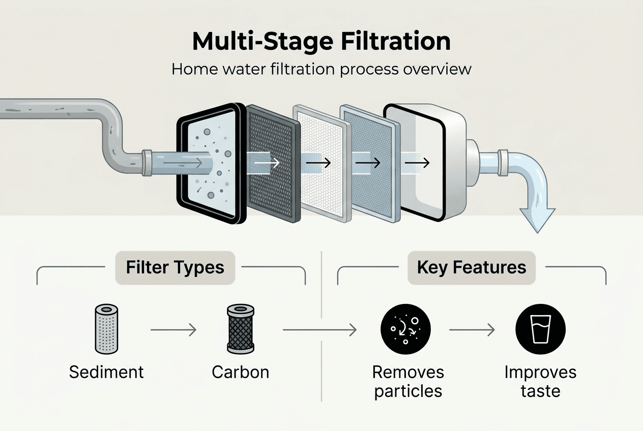 Infographic with multi-stage filtration types and features