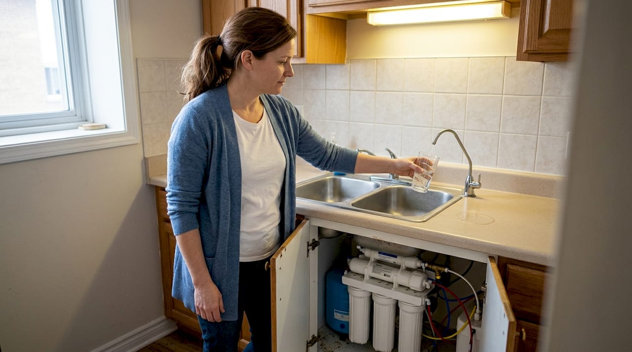 Refilling glass at reverse osmosis kitchen system