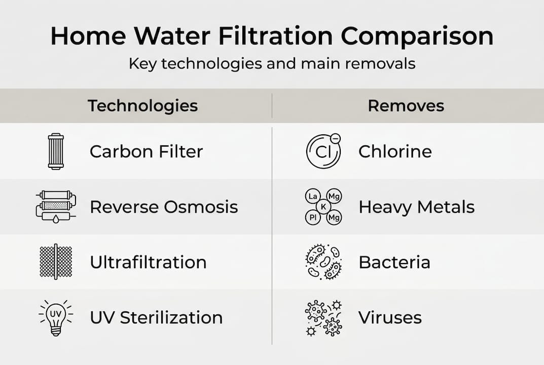 Infographic comparing main water filtration technologies