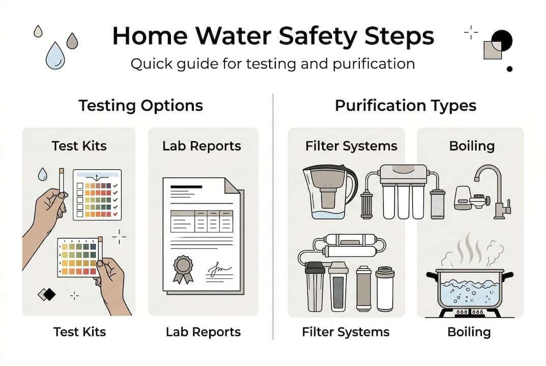 Infographic showing water testing and purification steps