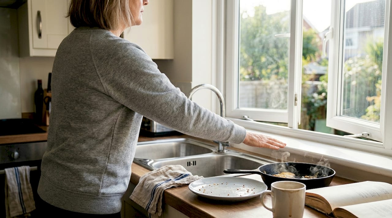 Ventilating kitchen by opening window after cooking