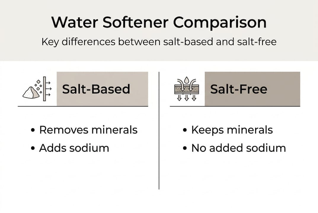 Infographic comparing salt and salt-free softeners