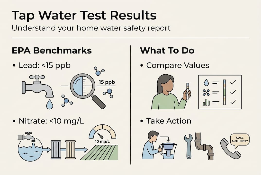 Infographic showing tap water test and actions