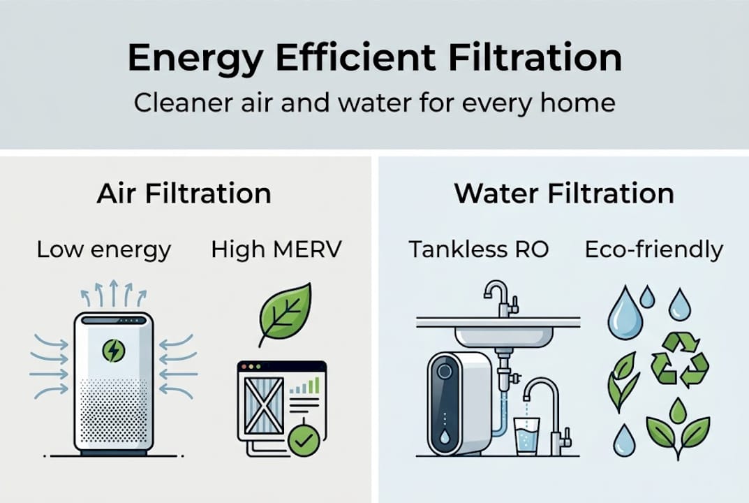 Infographic comparing air and water filtration features