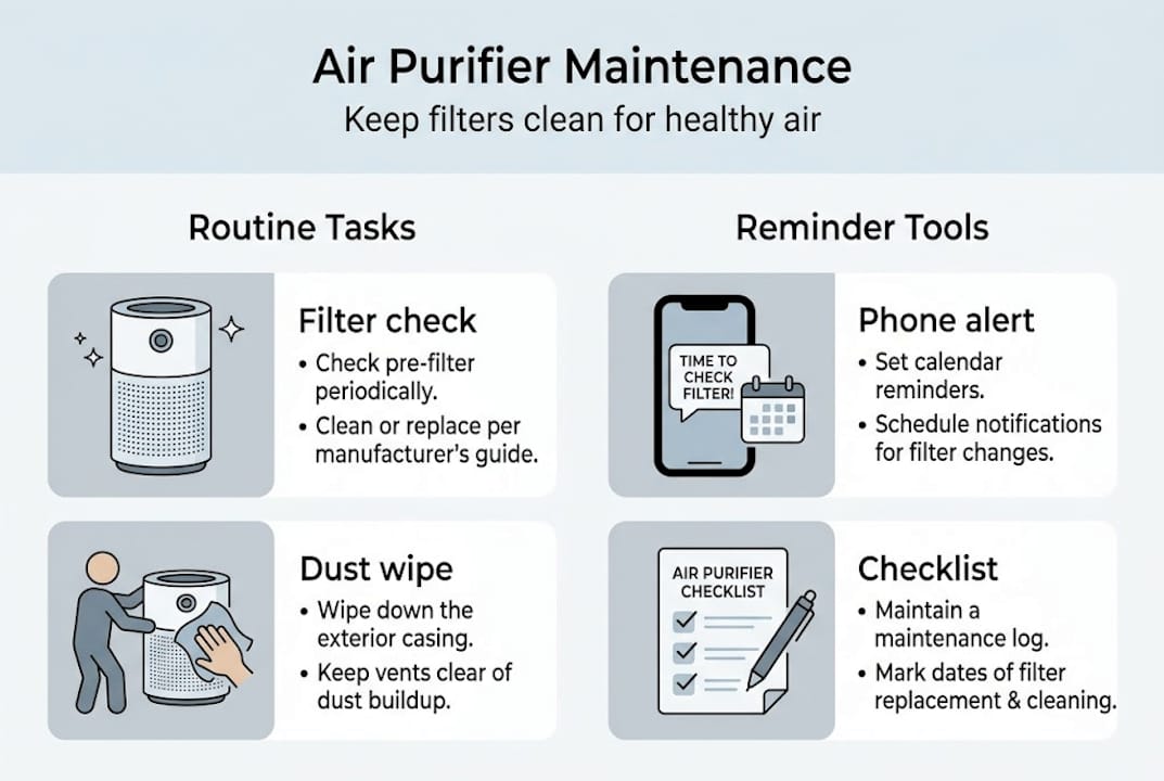 Infographic on air purifier maintenance workflow