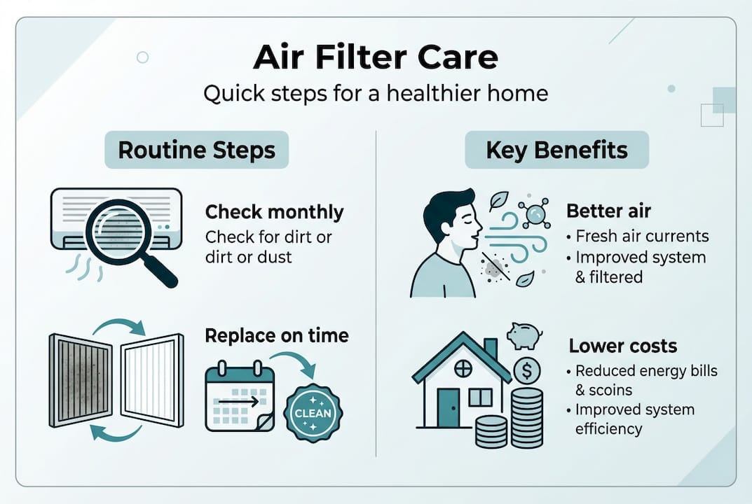 Infographic showing air filter routine and benefits
