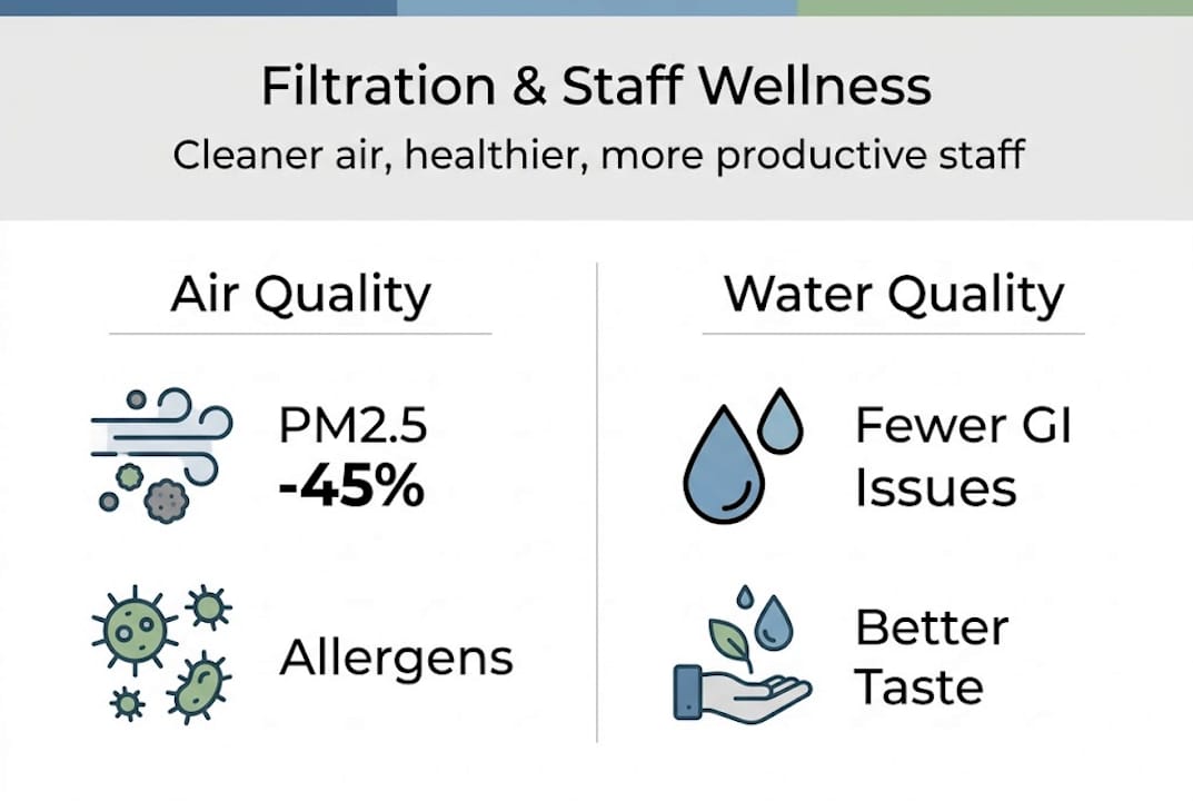 Infographic on filtration and staff wellness benefits
