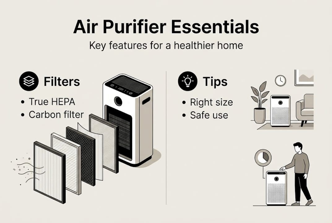 Infographic listing important air purifier features