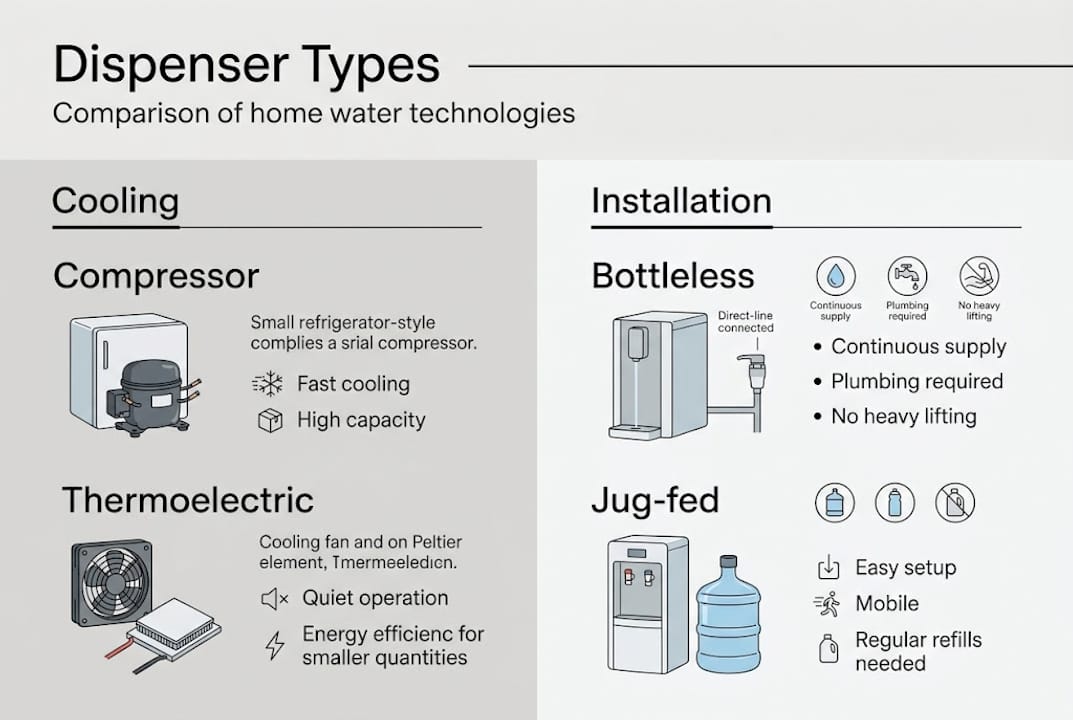 Infographic comparing water dispenser technologies