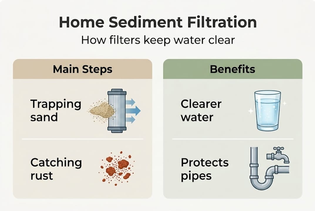 Infographic showing stages and benefits of sediment filtration
