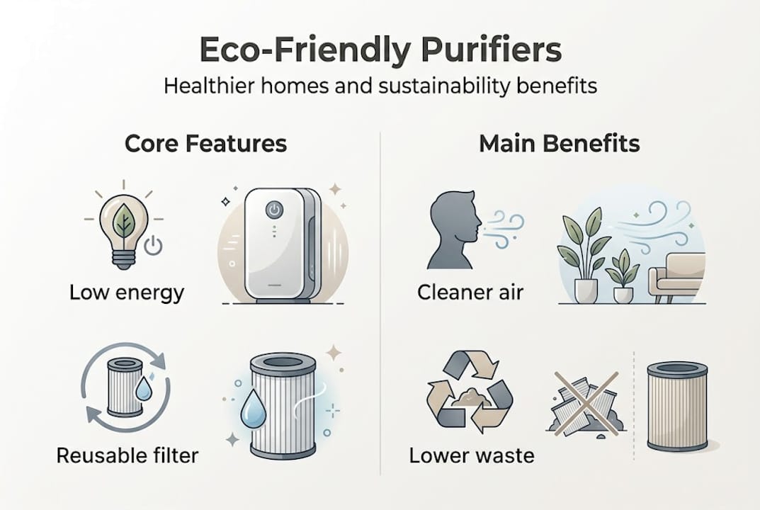 Infographic on eco-friendly purifier features and benefits
